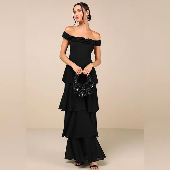 Lulus Delightful Essence Off-the-Shoulder Tiered
Maxi Dress, Black, Size S, NWT - Picture 3 of 16
